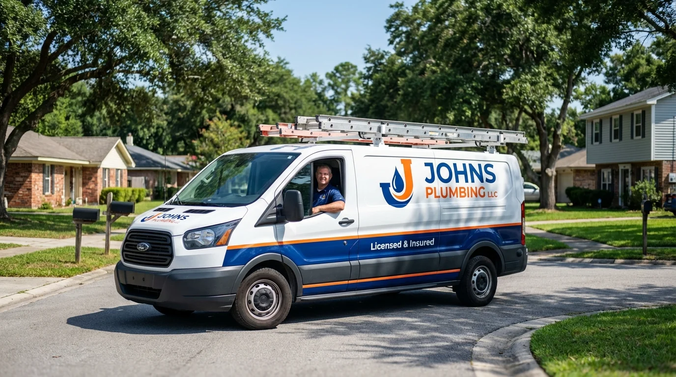 Johns Plumbing LLC service van in Little Falls, NJ