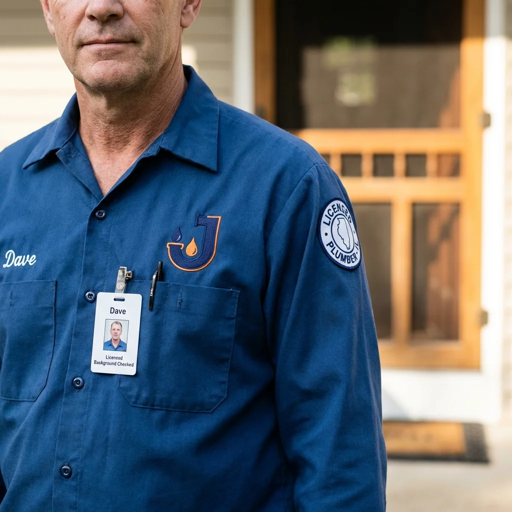 Licensed plumber showing ID badge in Little Falls, NJ