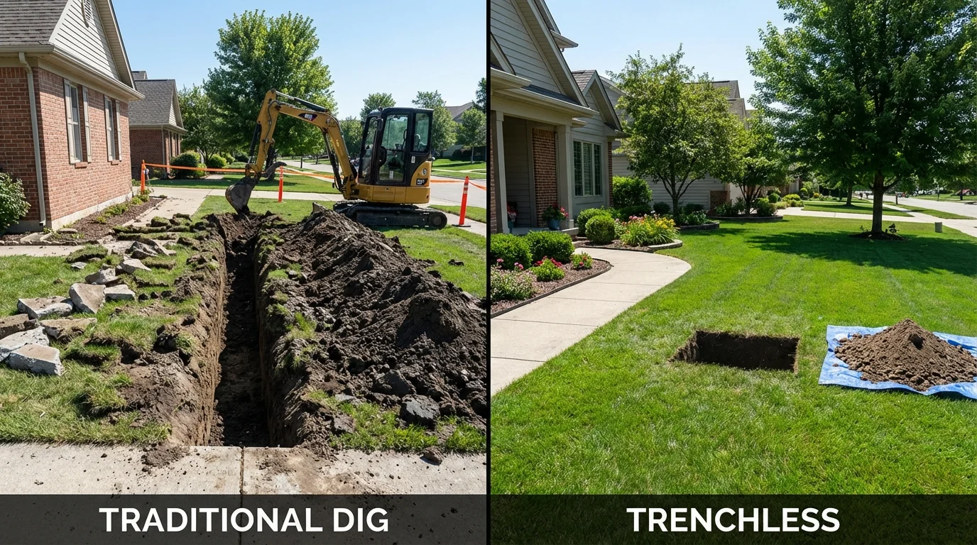 Trenchless sewer repair with minimal yard damage versus traditional excavation in Little Falls, NJ